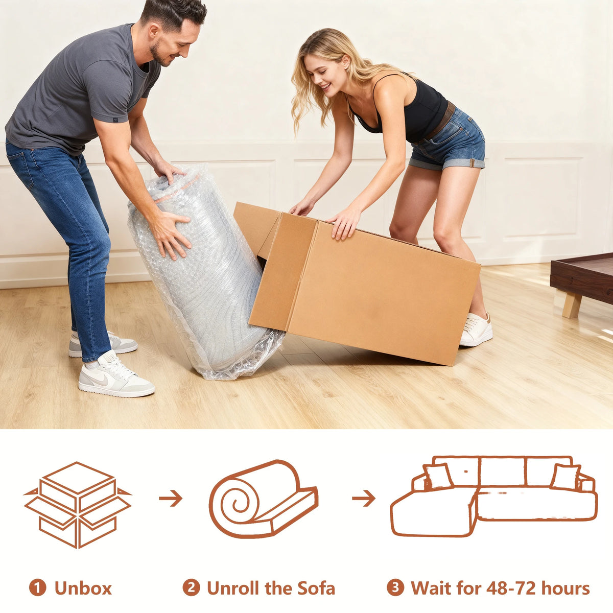 107'' Boneless Couch Cloud Sectional Couch Sofa Modular Comfy L-Shape Couch with Chaise for Living Room Sofas
