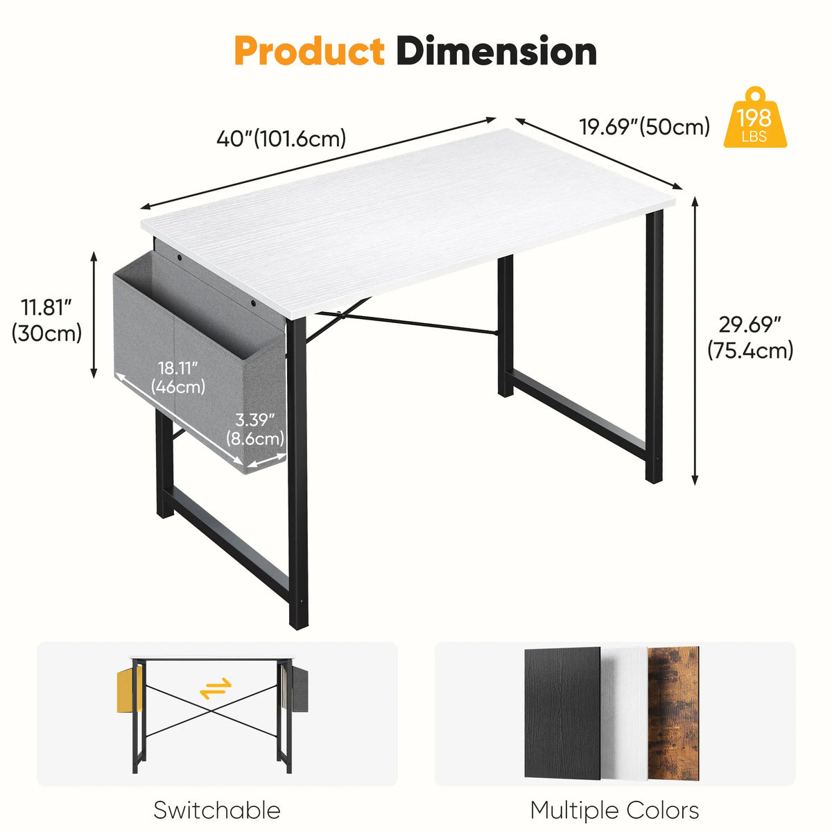 JHK Wooden Computer Desk With Metal Frame And Storage Bag