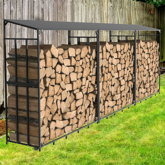 Heavy Duty Metal Firewood Rack With Cover Outdoor Wood Log Holder