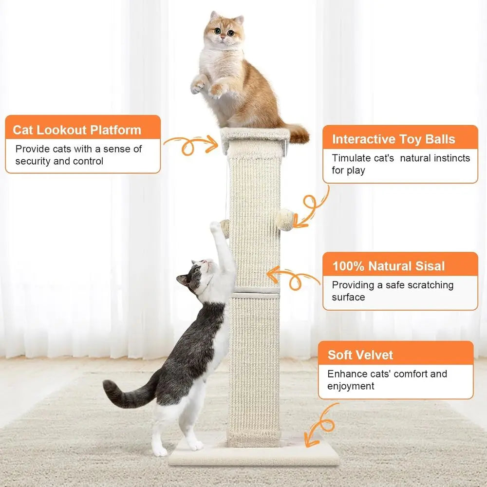 33 Inch Nature Sisal Cat Scratch Post for Indoor Cats, Large Cat Scratcher Protect Your Furniture, All Breeds