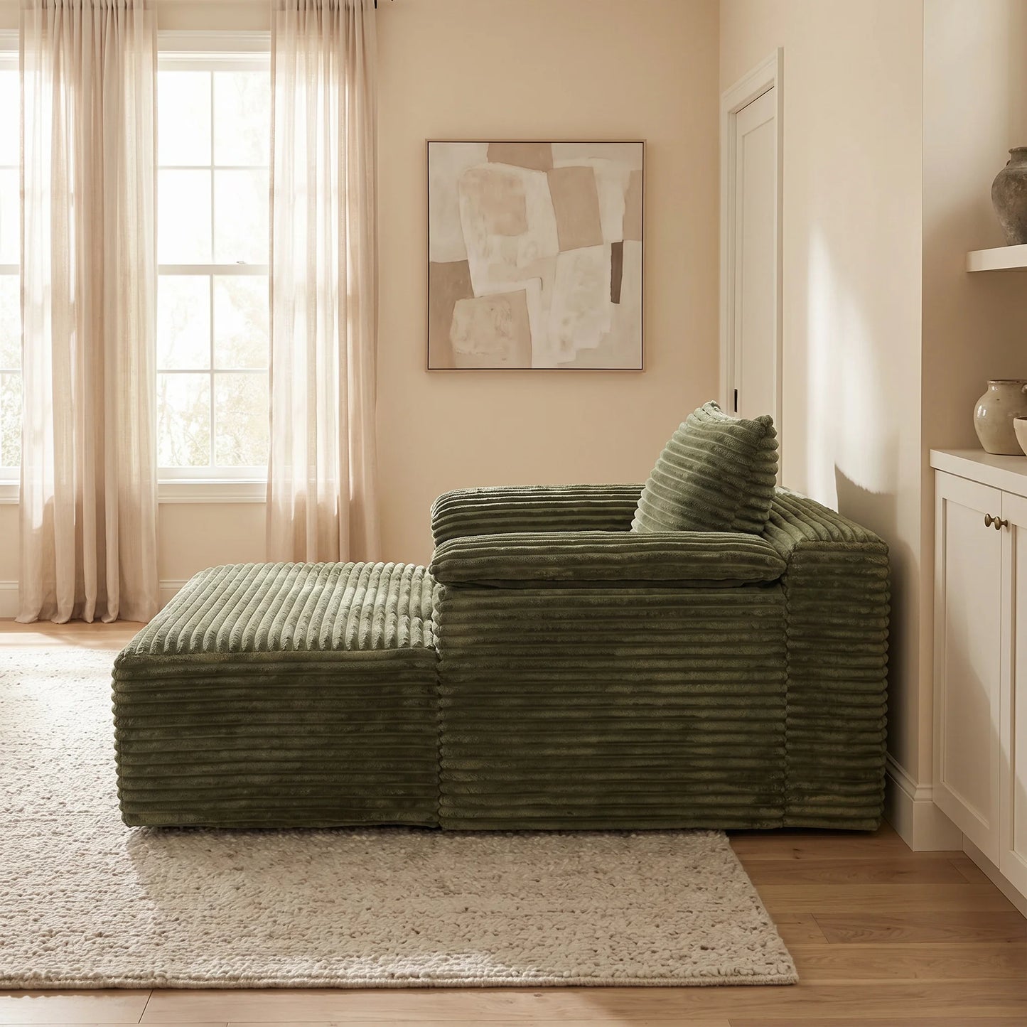 Corduroy Fabric Sofa Bed Lounge Chair With Plush Pillows