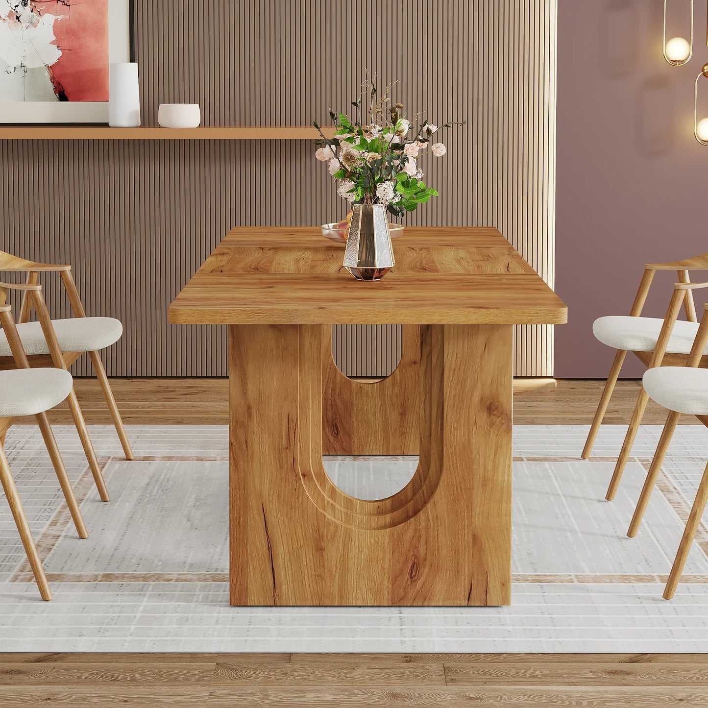 LITTLE TREE Modern Dining Table for 6 to 8 People, 71" Large Kitchen Dining Table with Wood Pedestal Base