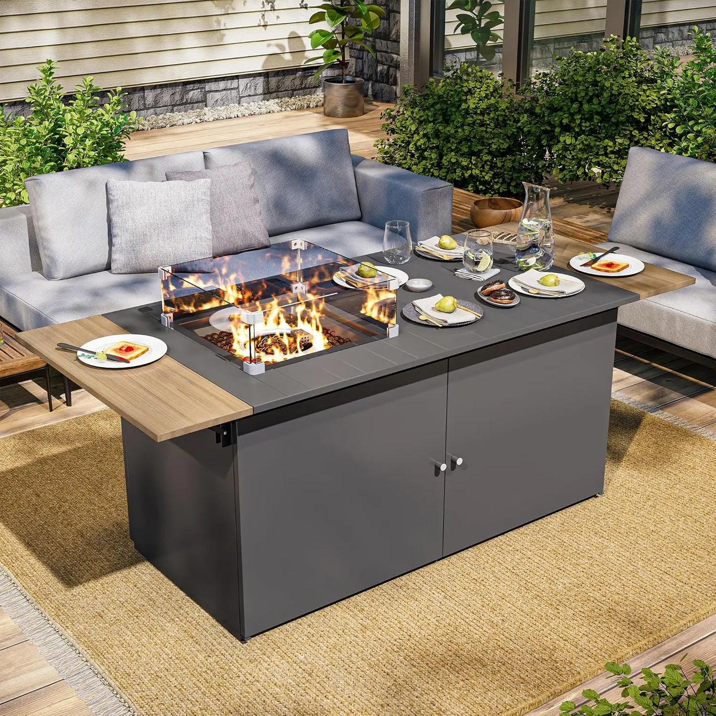 Premium Outdoor Propane Gas Fire Pit Table With Wind Guard