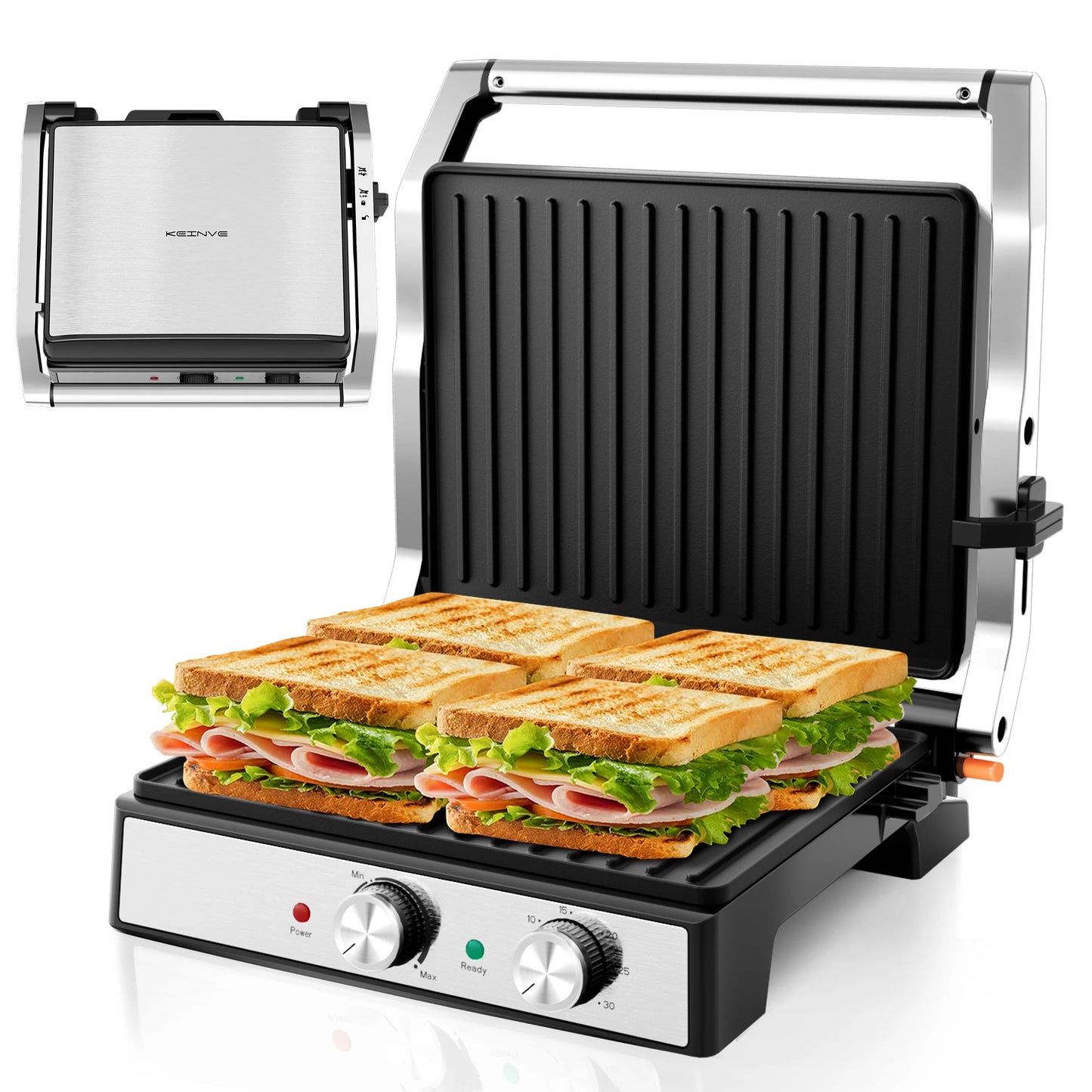 CACHOO 1500W Panini Press With Adjustable Temperature Stainless Steel