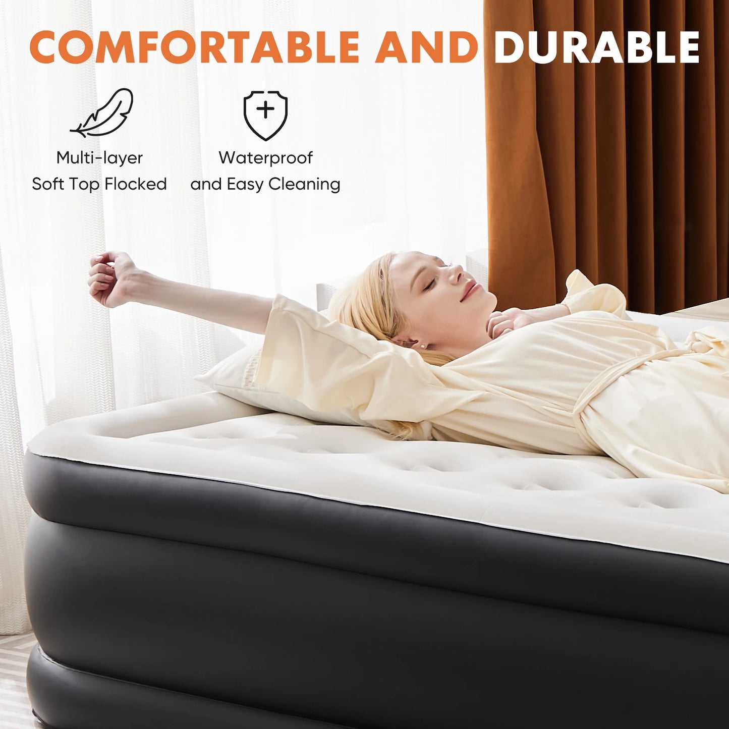 JHK Air Mattress With Non-Slip Bottom 660 Lb Capacity