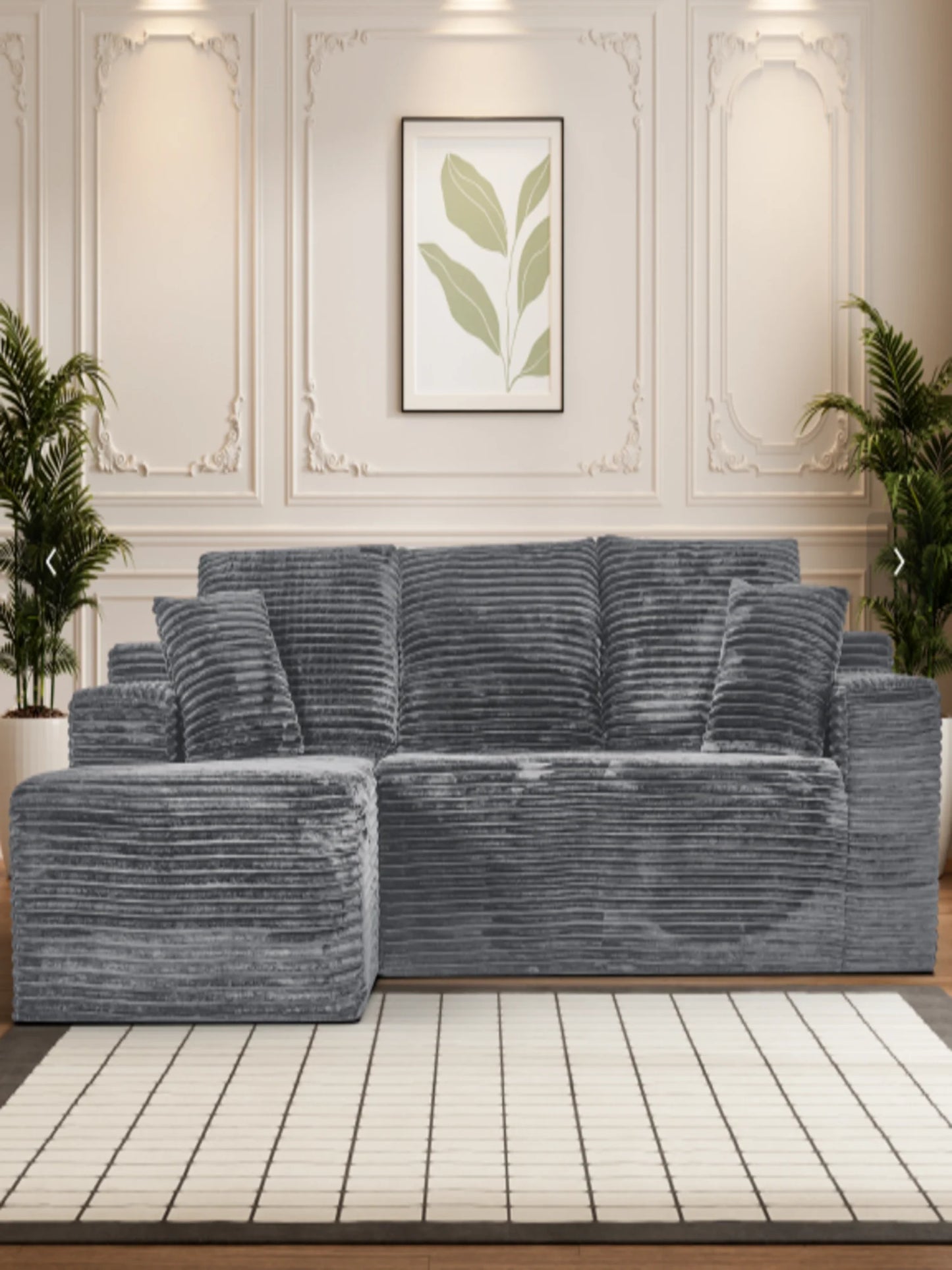 L-Shaped Corduroy Recliner Sofa With Chaise Deep Seat Modular Sectional