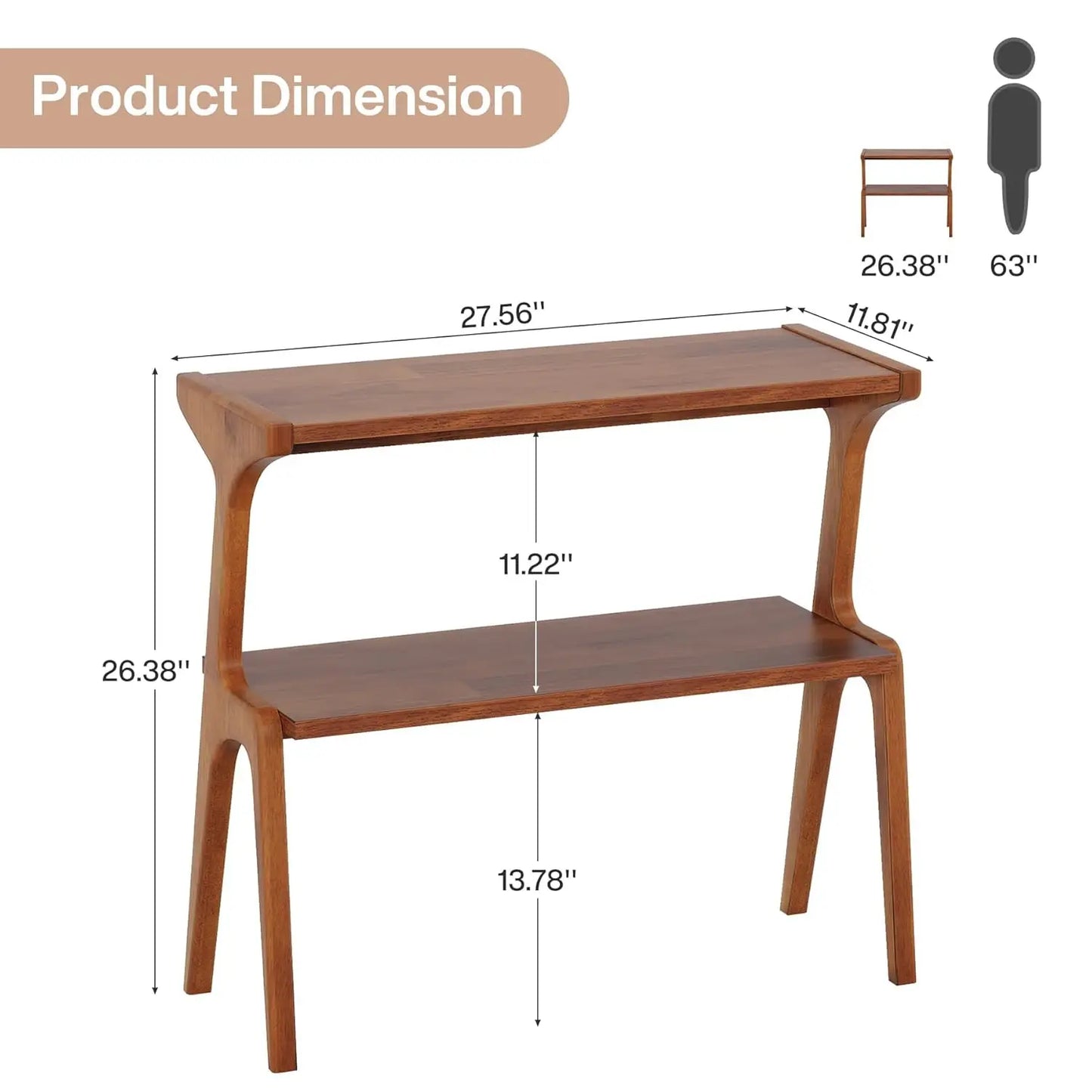 Solid Wood 2-Tier End Table with Storage Shelf, Slim Accent Bedside Sofa Side Table for Living Room Bedroom Small Space, Customi