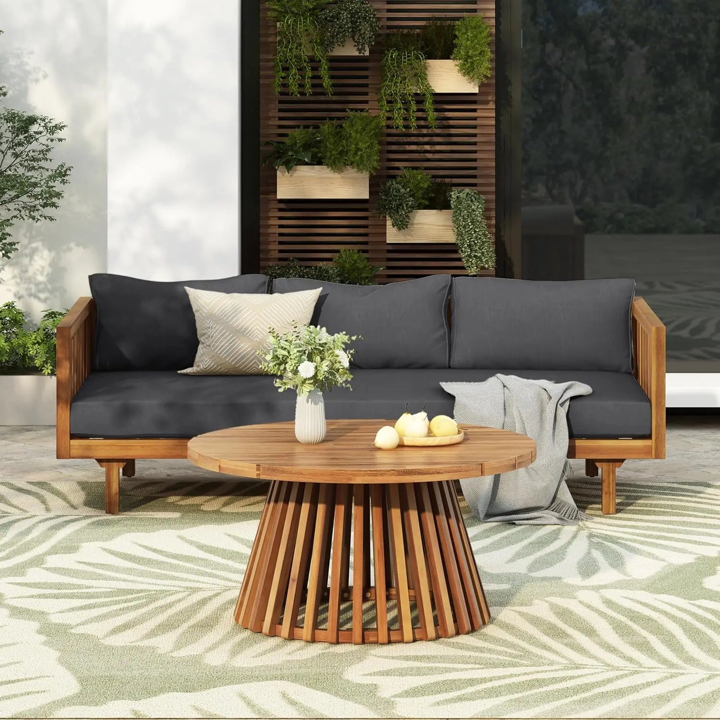 Acacia Wood Outdoor Conversation Set With Cushioned Patio Table