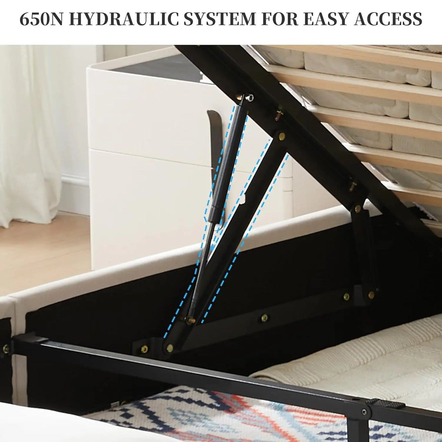 King Size Lift Up Storage Bed Frame, Hydraulic Platform Bed with 41.7" Upholstered Wingback Headboard, No Box, Customized