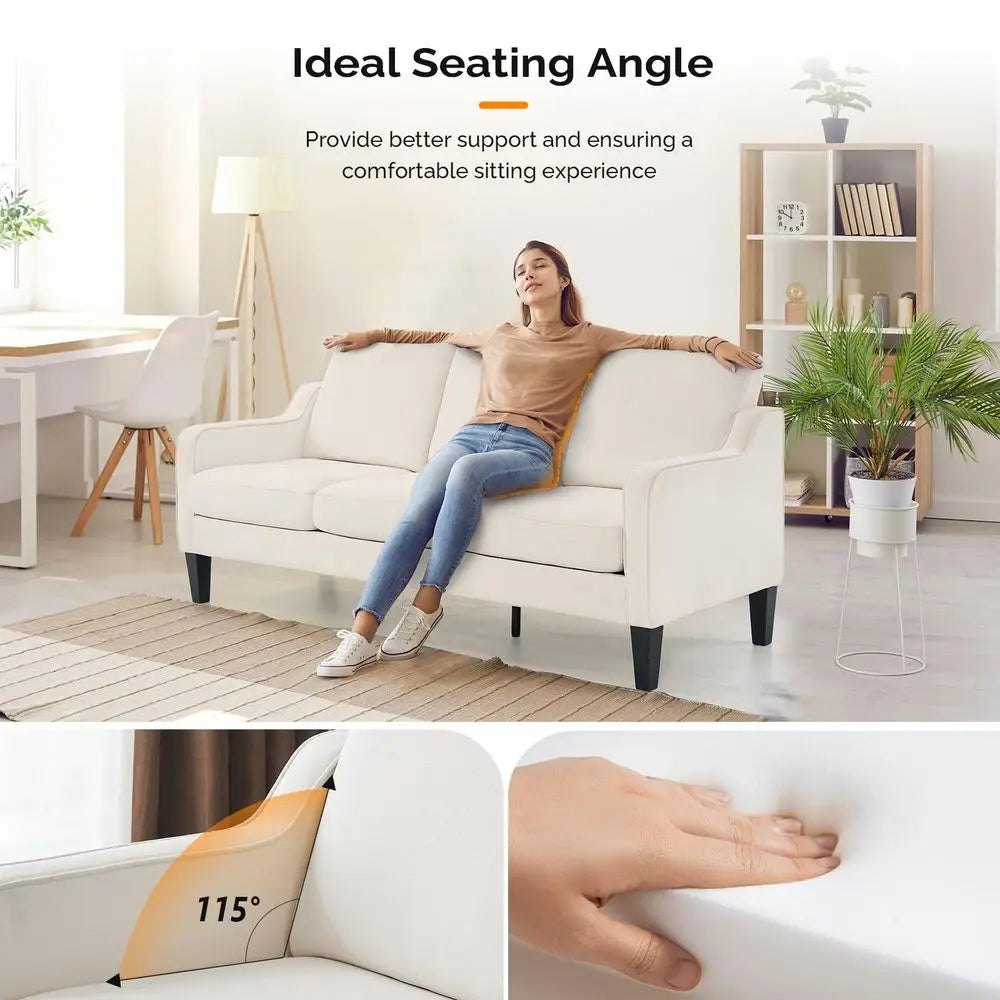 Small Couch Sofa 71 Comfy Couches for Living Room Beige 3 Seat Sofa Couch Mid Century Modern Sofa Furniture Couches with Scoope