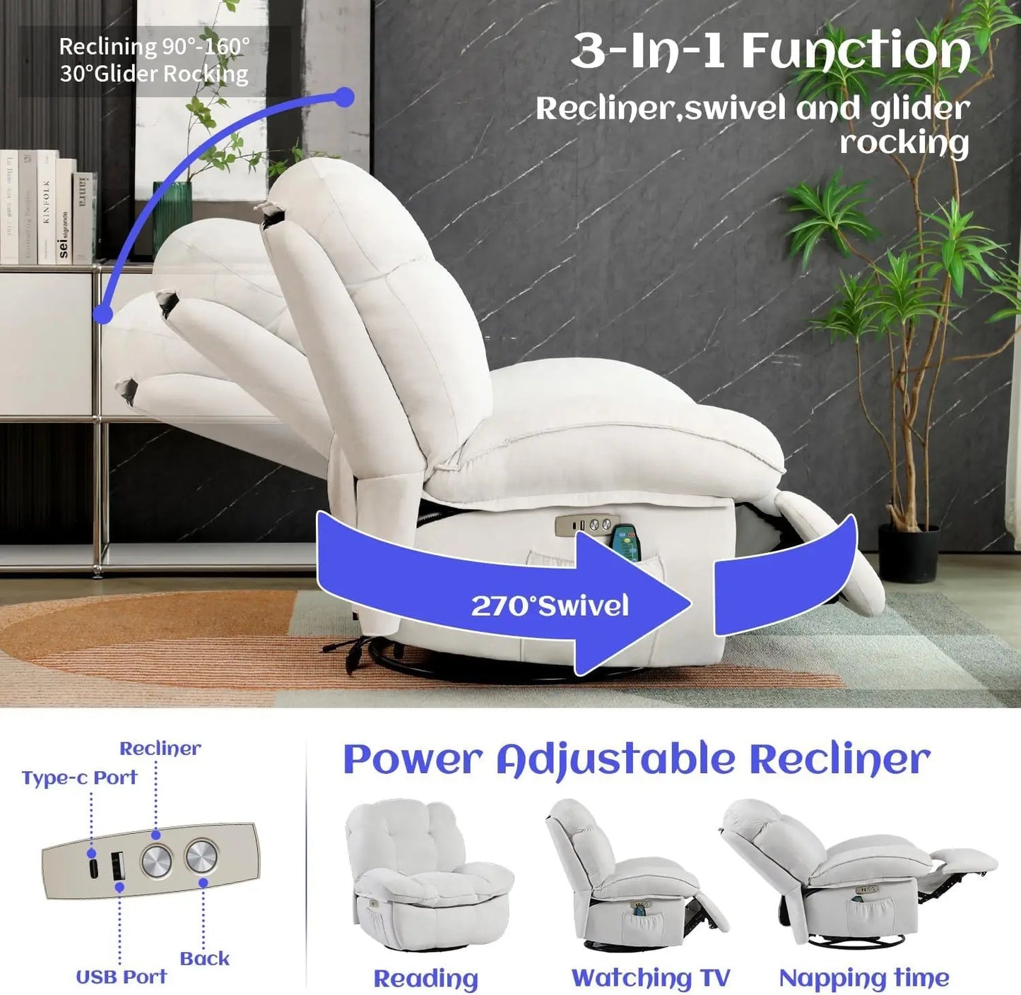 Power Recliner Chair Massage Rocker Recliner Chairs for Adults with Heated Oversized Rocker Swivel Chairs for Customized Comfort