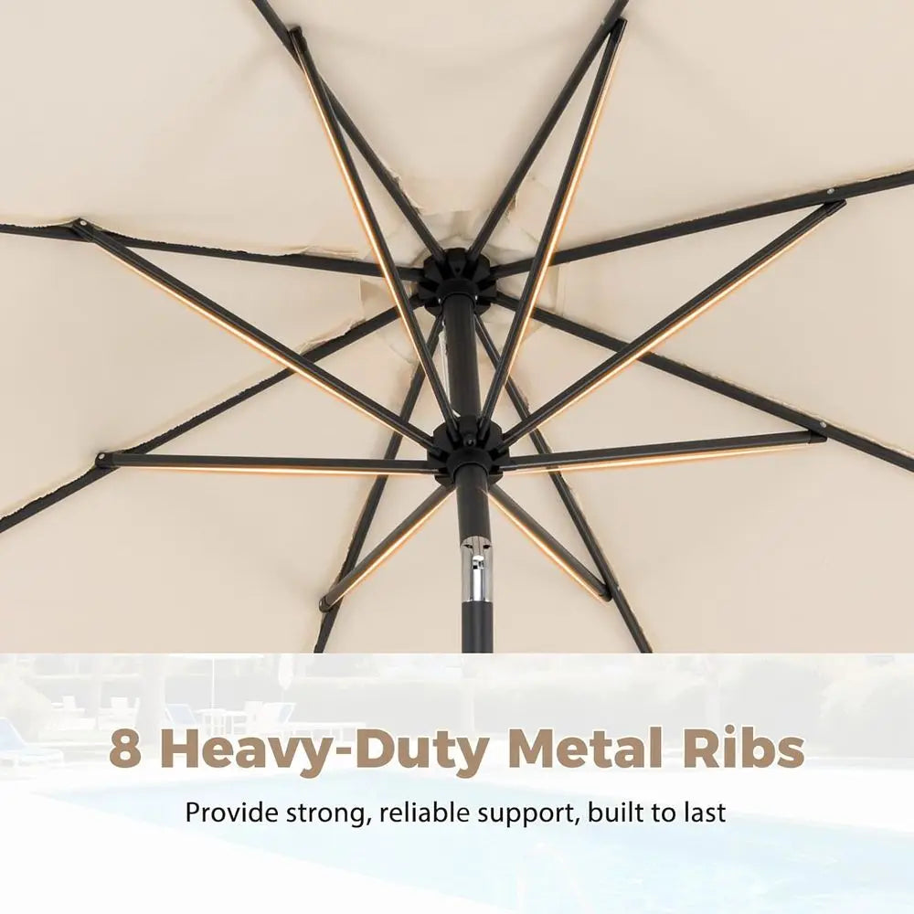 Patio Umbrella With Base Included, Adjustable Crank, 8-Rib Design