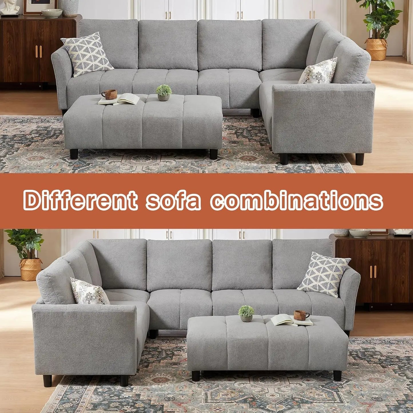 Modular Sectional Sofa Couch L Shaped With Reversible Ottoman