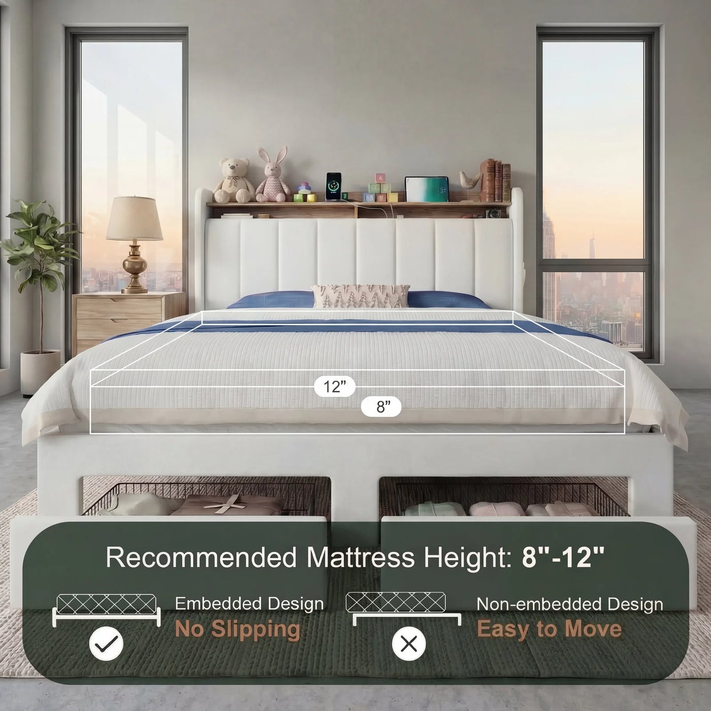 Hoomic Bed Frame With Storage Drawers And Integrated Led Lighting