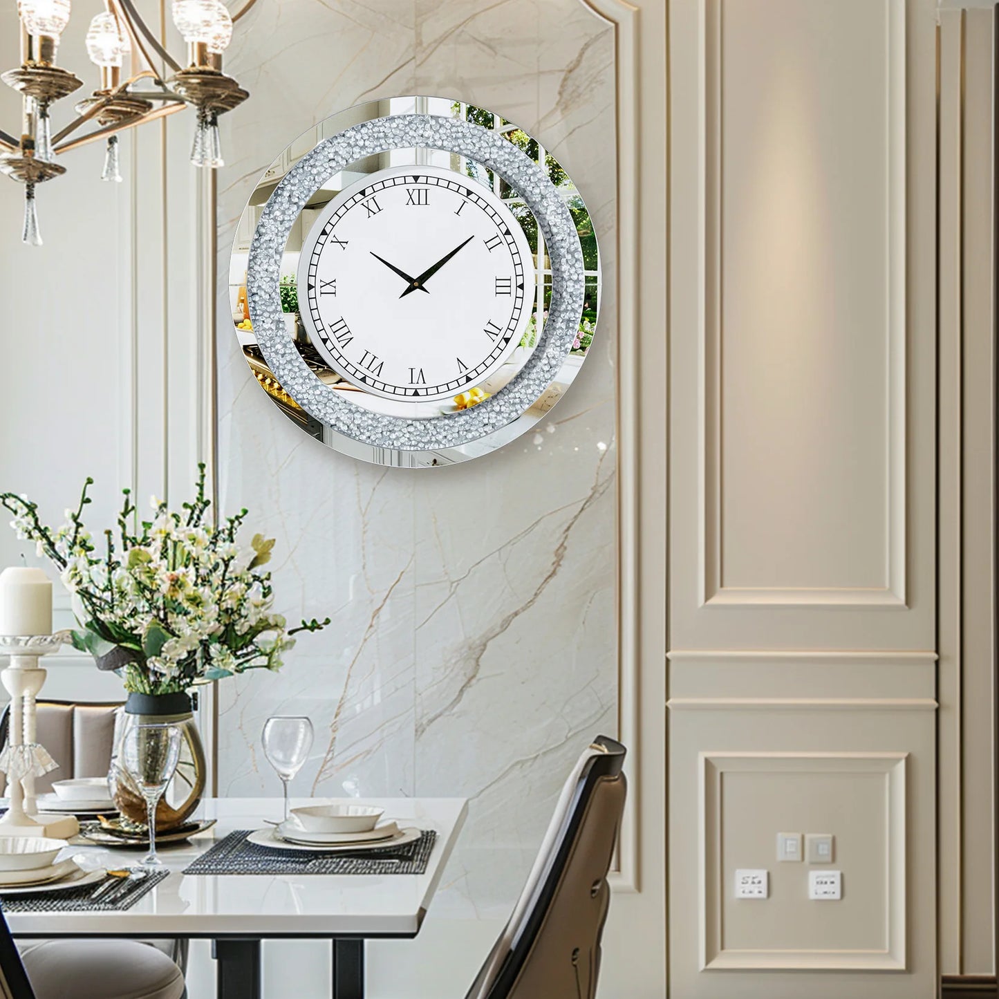 Crystal Mirror Wall Clock With Mute Speaker For Living Room