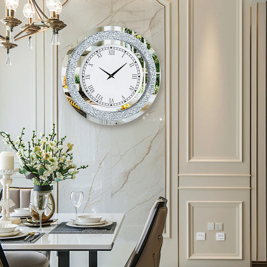 Crystal Twinkle Diamond Mirror Wall Clock With Speaker