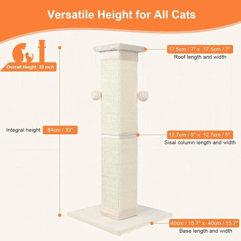 33 Inch Nature Sisal Cat Scratch Post for Indoor Cats, Large Cat Scratcher Protect Your Furniture, All Breeds