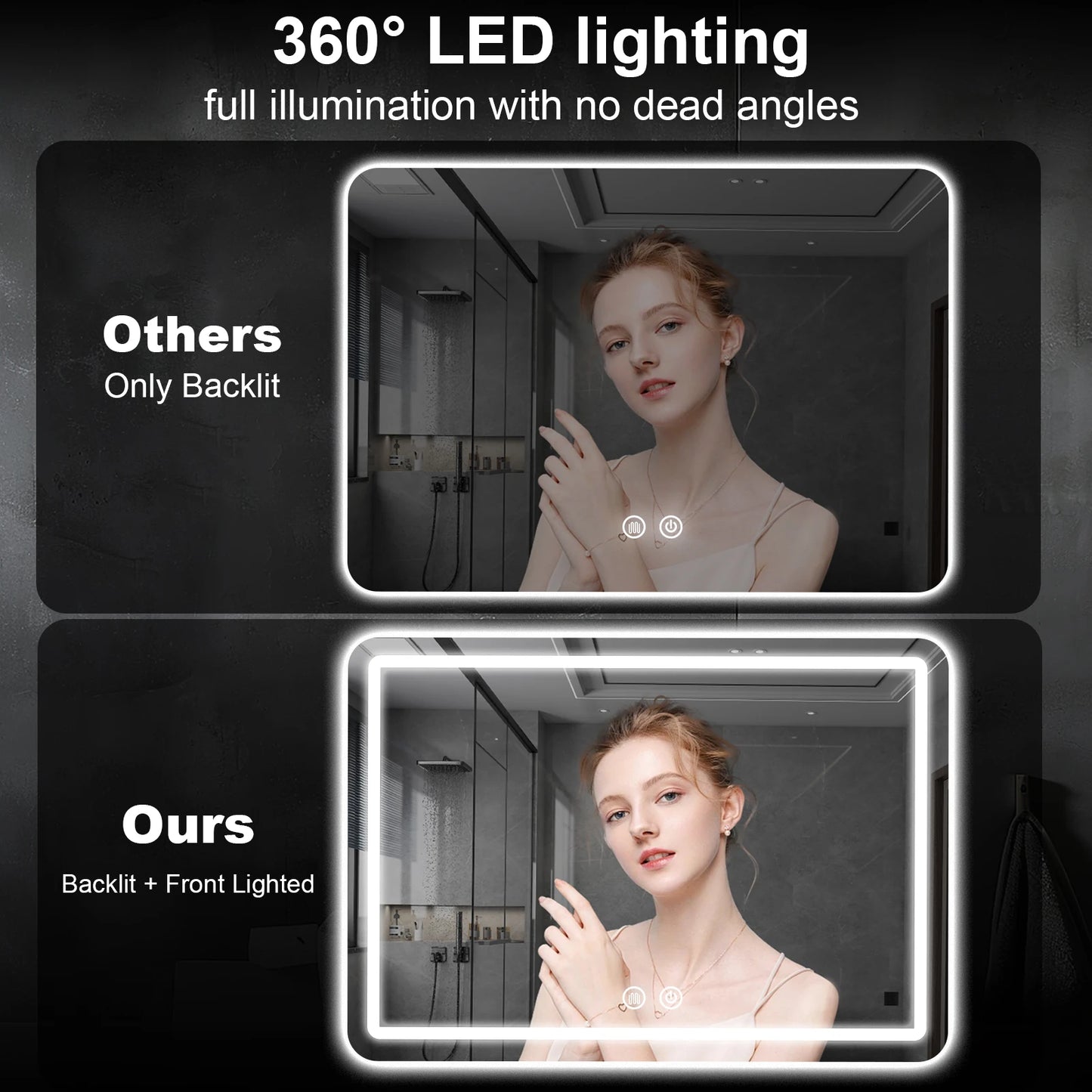 MYGIIVOVO Fogless LED Bathroom Vanity Mirror With Backlit Demister