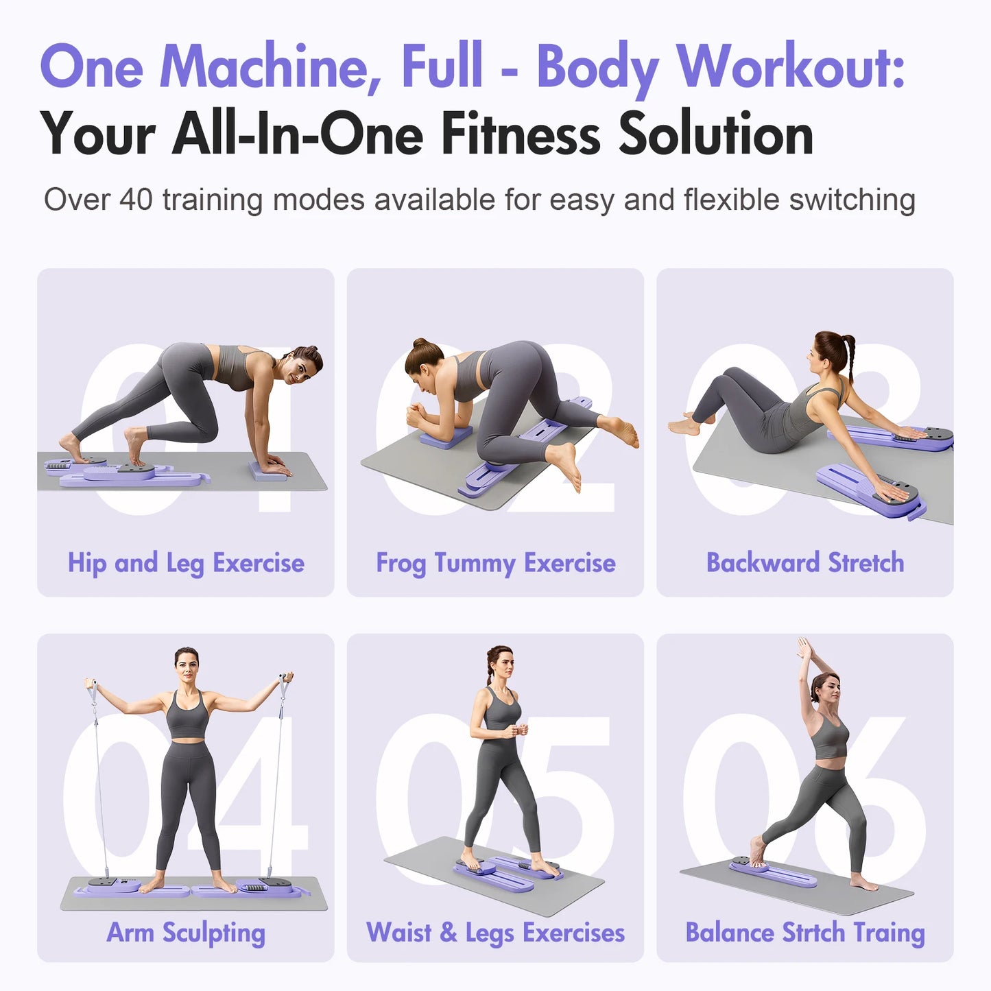 Portable Pilates Reformer Board With Resistance Bands LCD Display