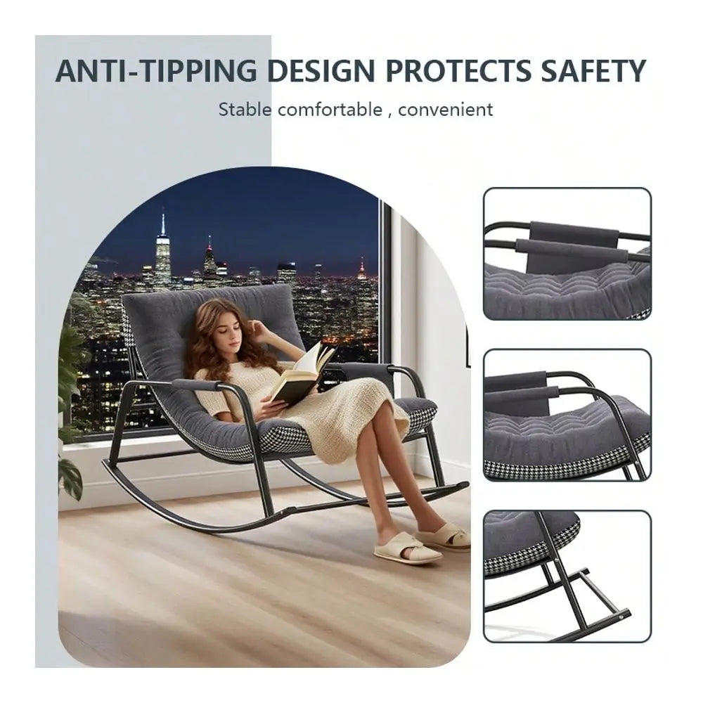 Oversized Double Rocking Chair With Cushions, Modern Patio Rocker With Armrests, Indoor Outdoor Lounge Rocker Chair For Porch,