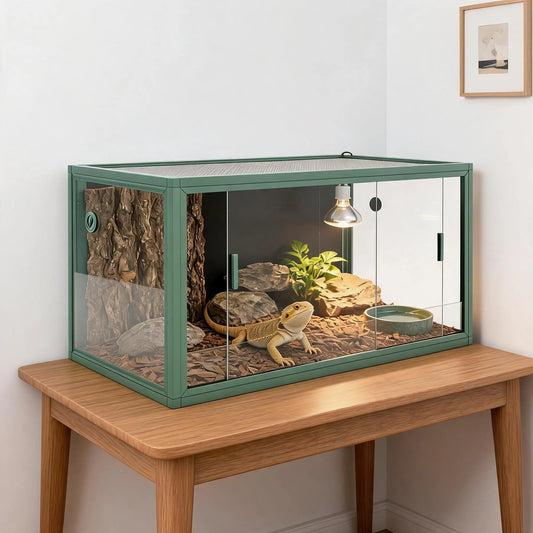 Reptile Terrarium Enclosure With Sliding Glass Doors And Ventilated Top