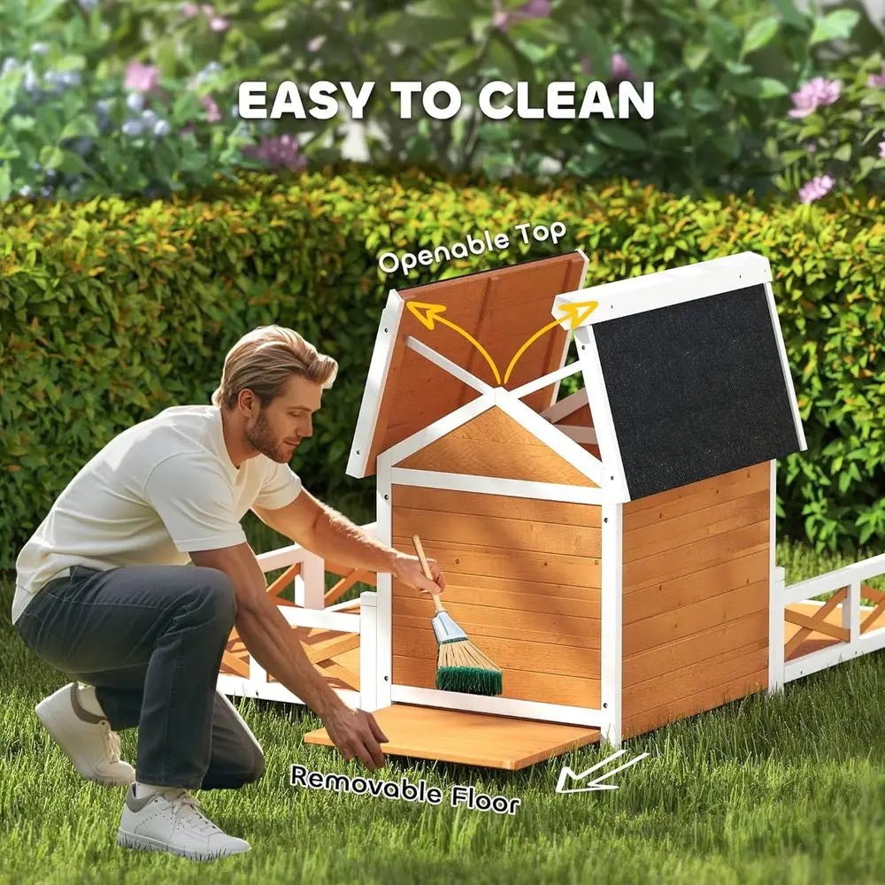 Outdoor Wooden Dog House With Porch And Weatherproof Openable Roof