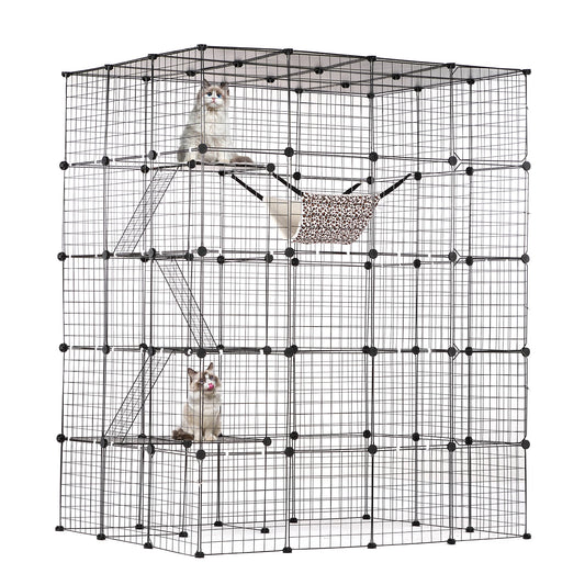 SucceBuy Detachable Multi Tier Metal Cat Villa Enclosure With Ramp