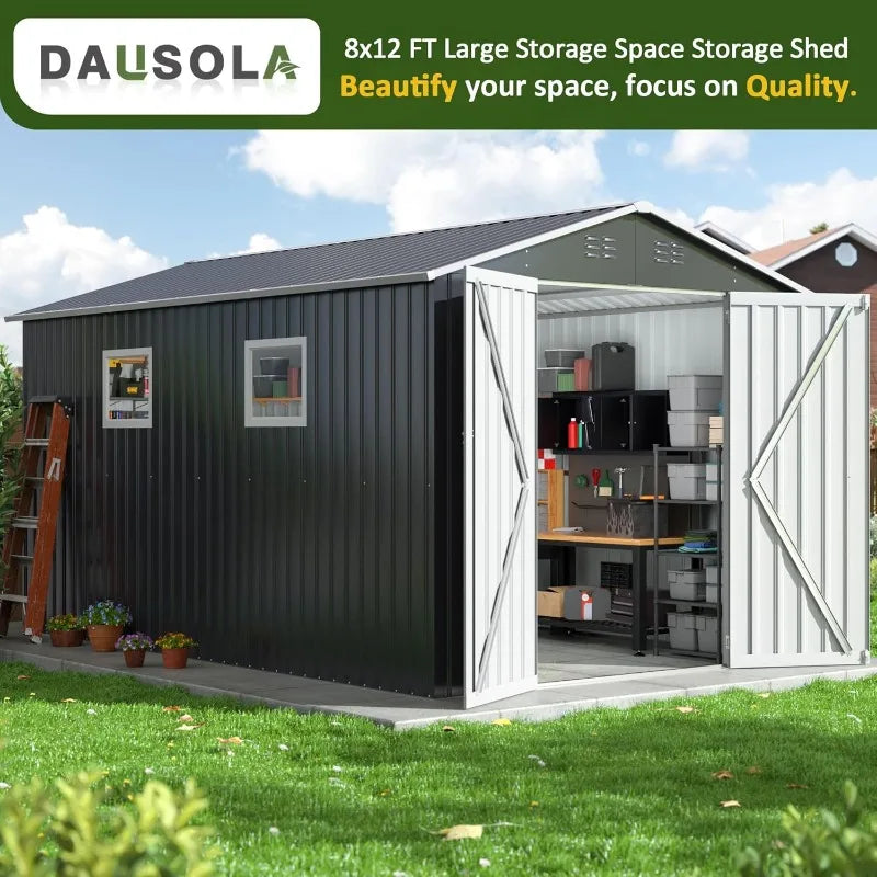 DAUSOLA Outdoor Storage Shed Metal Tool Shed With Lockable Doors