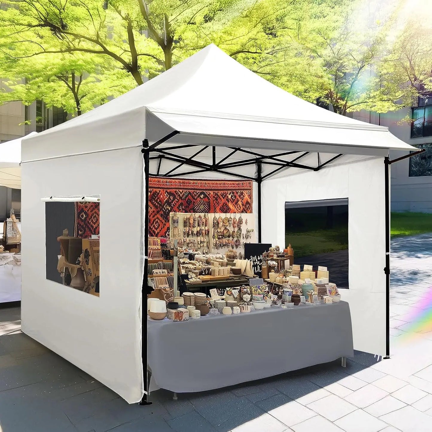 10x10 Heavy Duty Pop Up Canopy 3 Removable Sidewalls Commercial Shelter Wheeled Bag Outdoor Party Market 600D PU UPF50+, Custom
