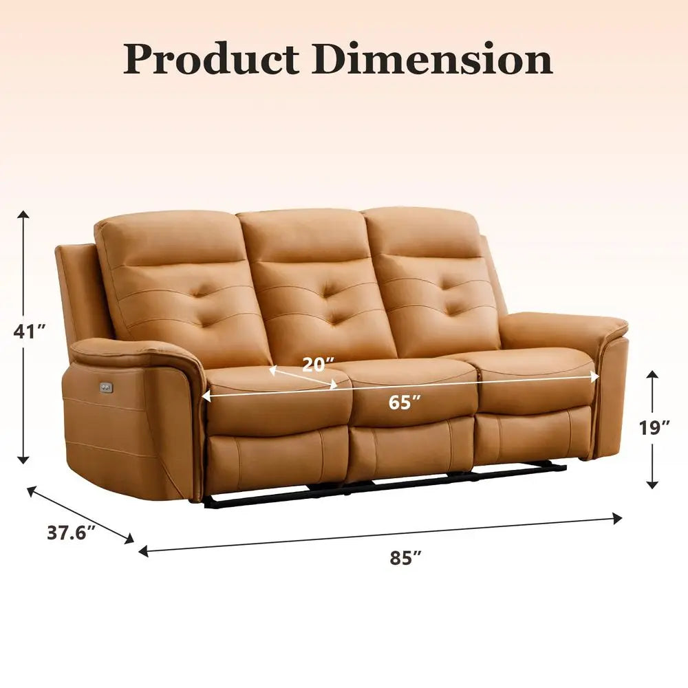 Power Recliner Sofa Couch, Breathable Faux Leather Reclining Couches with USB Charging Port, Overstuffed Armrest and Backrest,