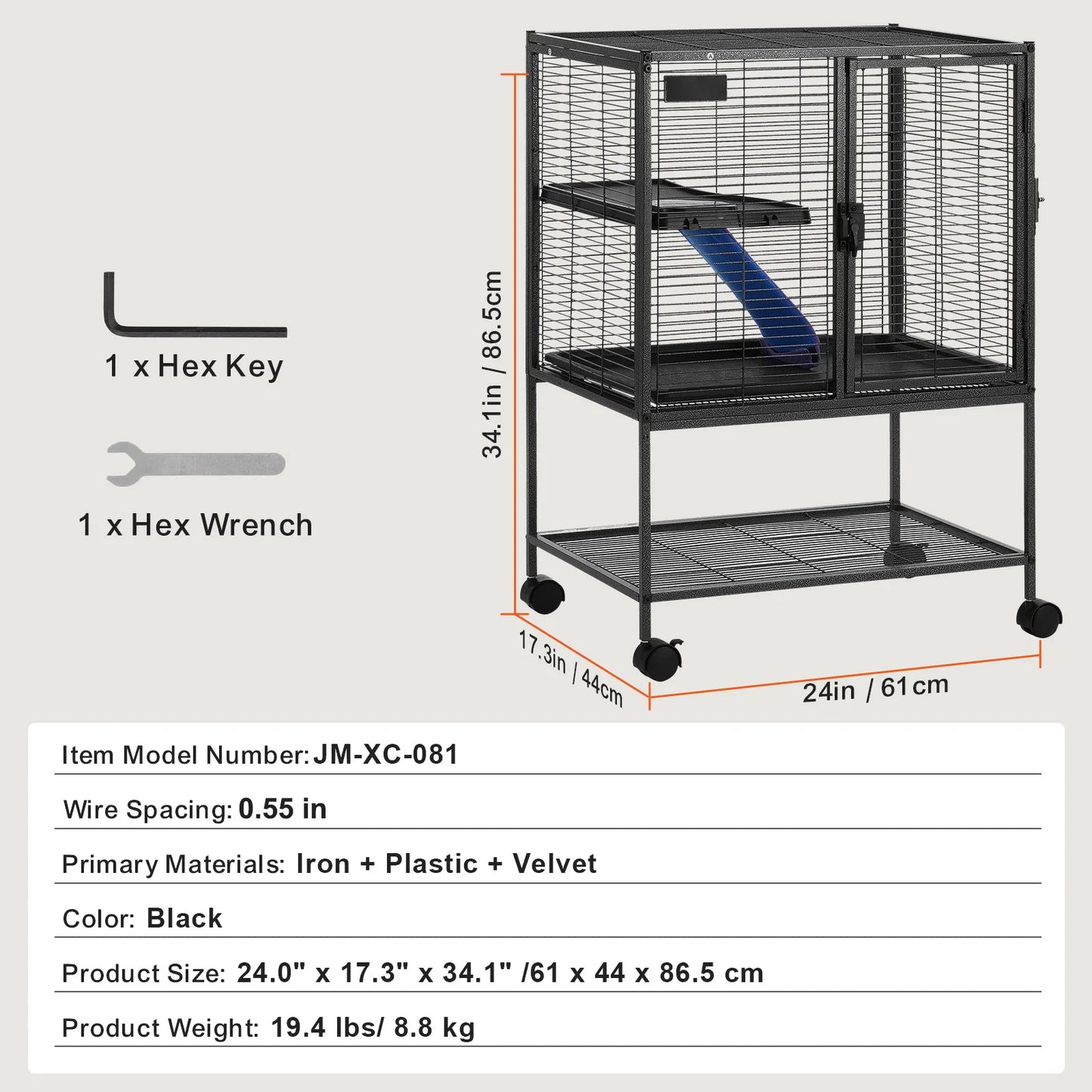SucceBuy 64.6" Rolling Metal Ferret Cage Large 4-Tier Cage Small Animal Cage for Pet Rats Hamster Guinea