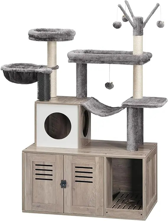 HOOBRO Hidden Litter Box Cat Tree With Scratching Post