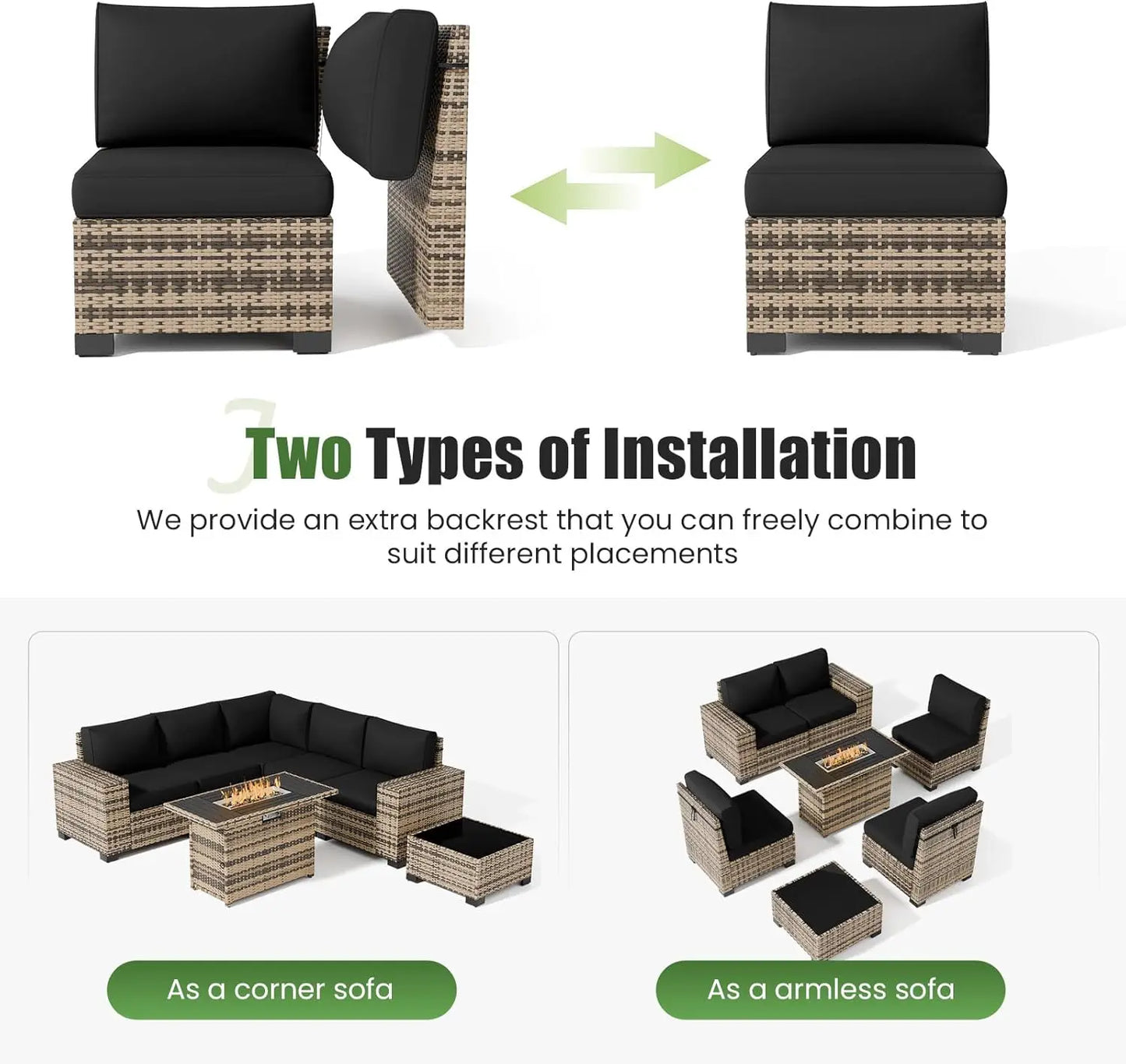 Outdoor Sectional Sofa Featuring Wide Armrests And Wicker Coffee Table