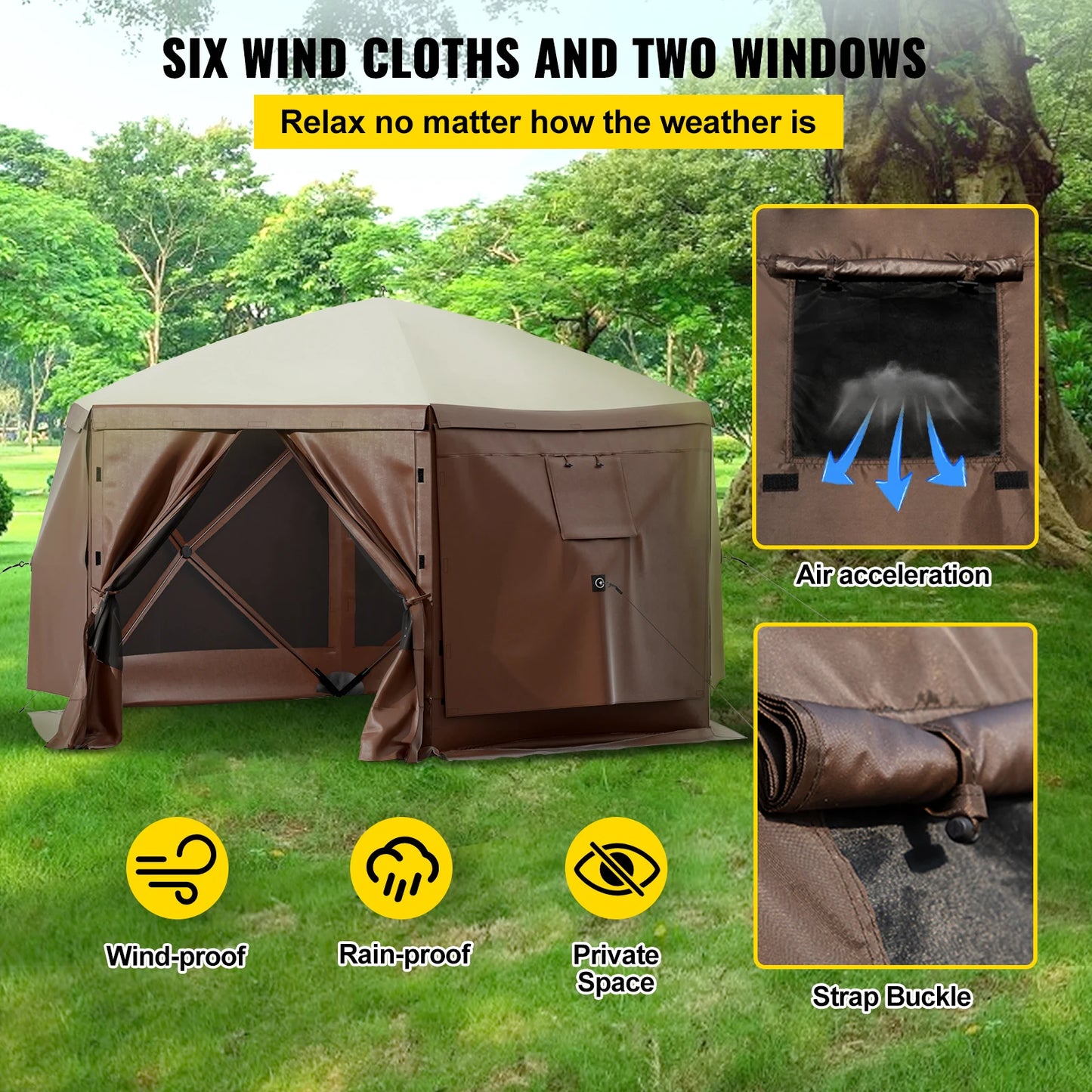 SucceBuy Pop Up Camping Gazebo Canopy Tent Sun Shade Shelter