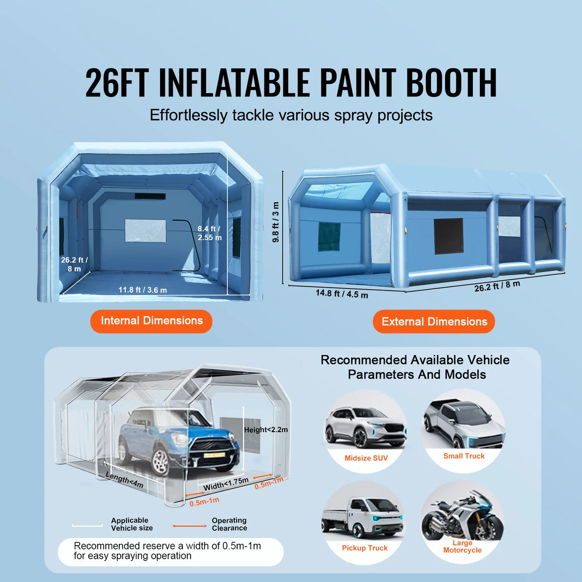 SucceBuy Inflatable Paint Booth Inflatable Spray Booth with Powerful Blowers and Air Filter System Portable Car Paint Booth