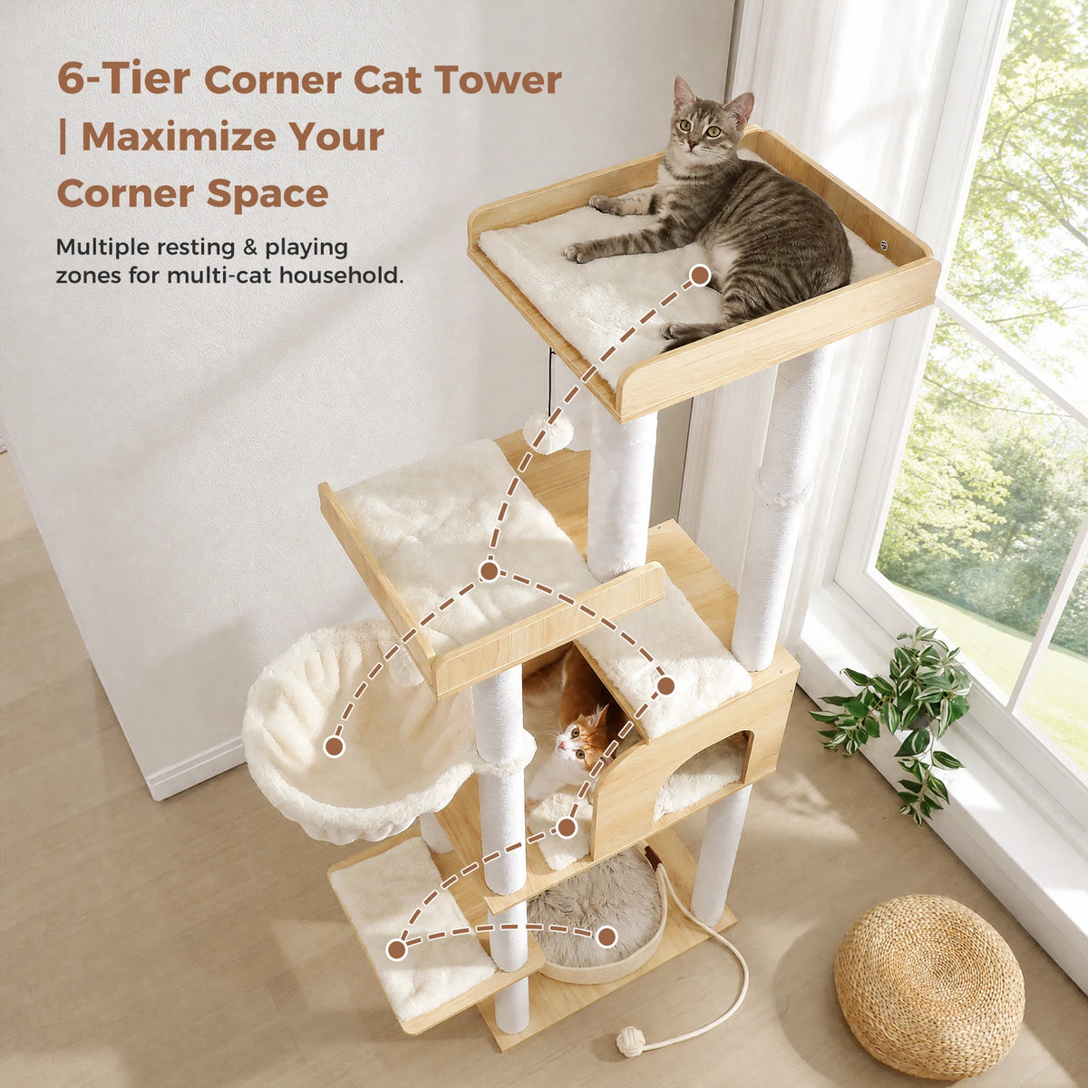PAWZ Road Wood Cat Tree With Woven Bed And Perches
