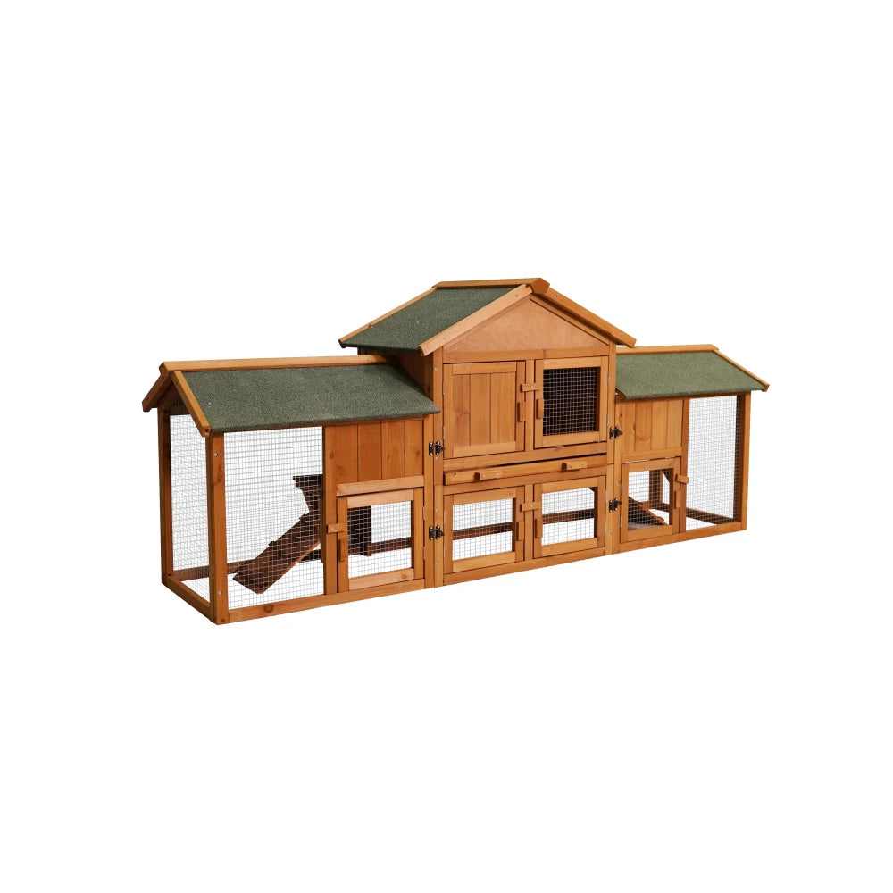 Extra Large Bunny Cage with 2 Runs House Small Animal Habitats for Guinea Pigs Hamster Removable Tray Two Tier Waterproof Roof