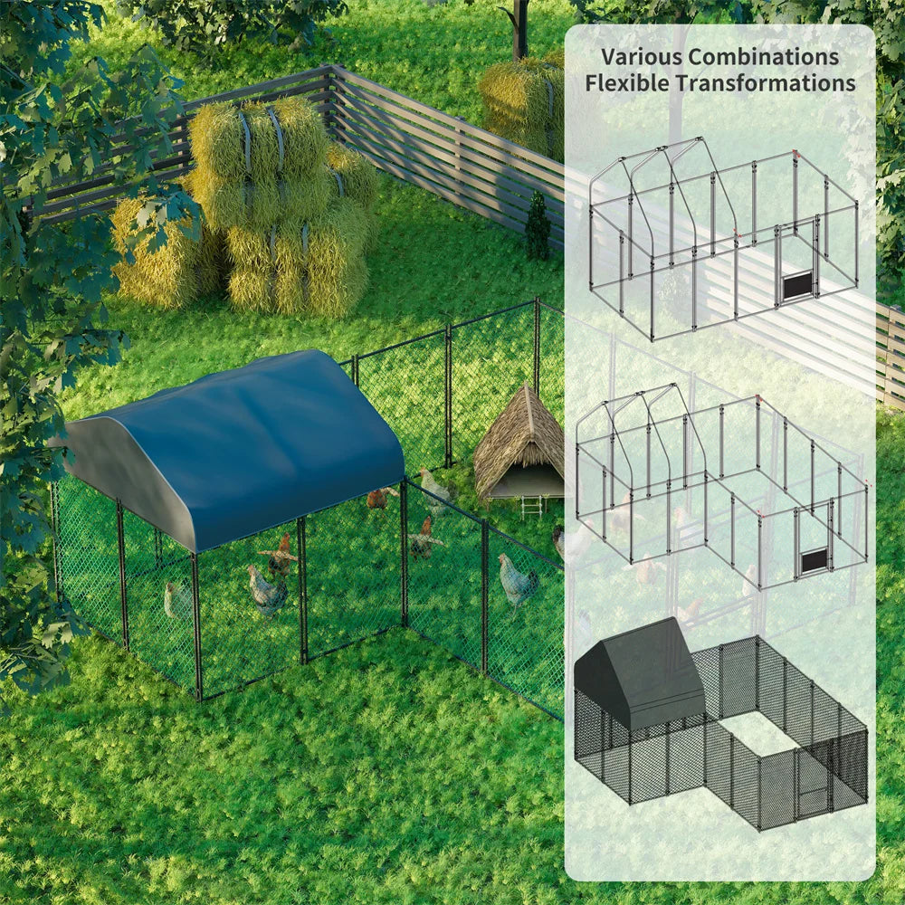 BORWART Walk In Chicken Coop Pen With Waterproof UV Cover Outdoor