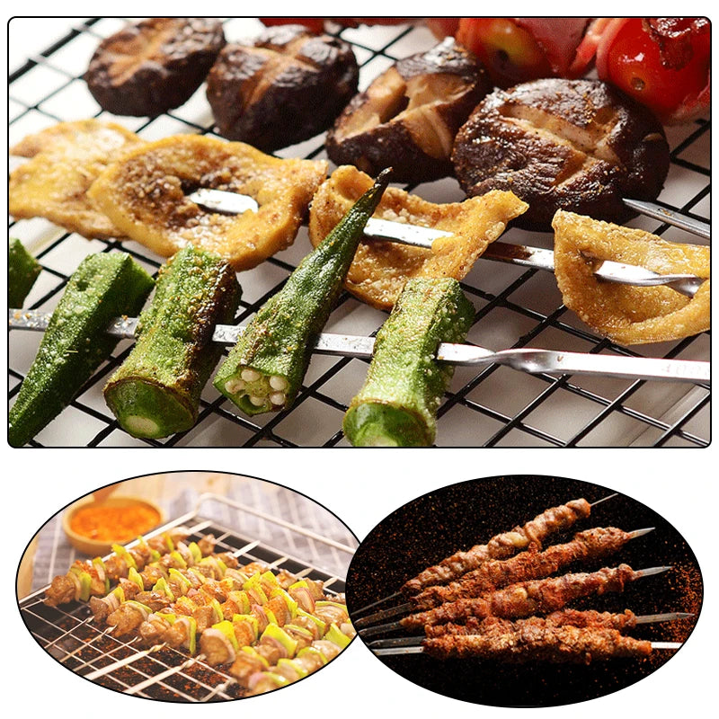 Stainless Steel Barbecue Skewers Set Reusable Kebab Skewers Outdoor Cooking