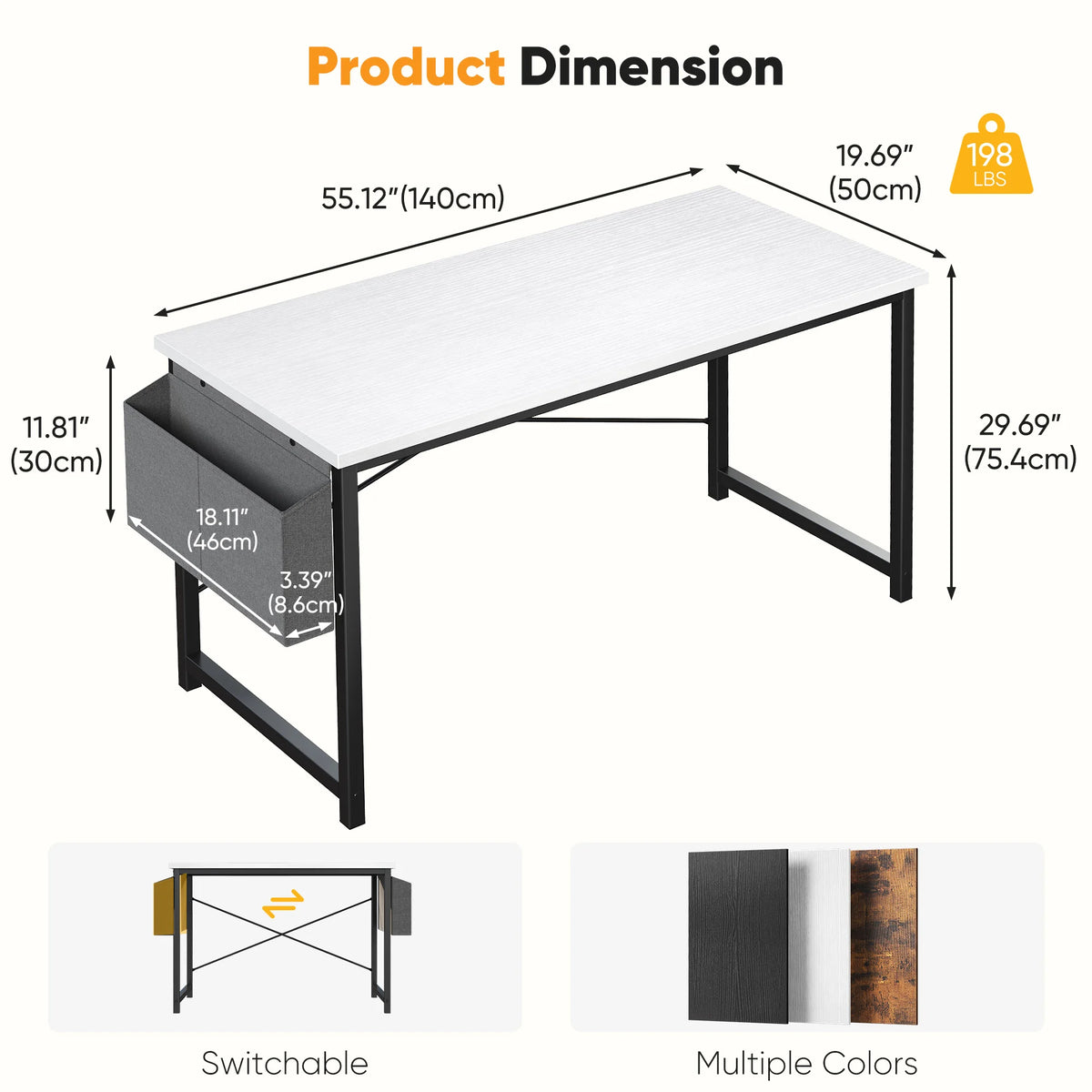 JHK Wooden Computer Desk With Metal Frame And Storage Bag