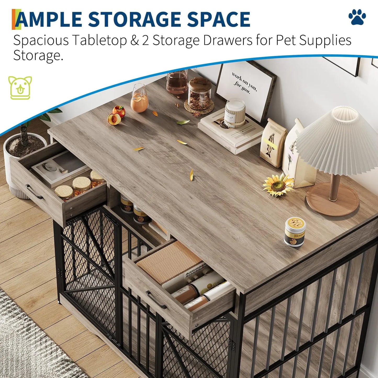 Studyset Dog Crate Furniture With Drawers And Double Doors