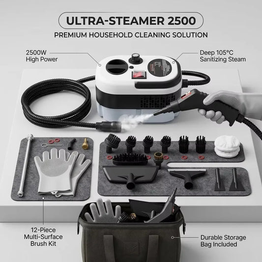 New Universal 2500W Handheld Steam Cleaner High Pressure Household Car Steam Cleaning Machine Portable Multi Purpose For Home Kitchen Bathroom Carpet Sofa Floor Window Tile Grime Removal Durable Easy Use With Nozzle Brush Sto