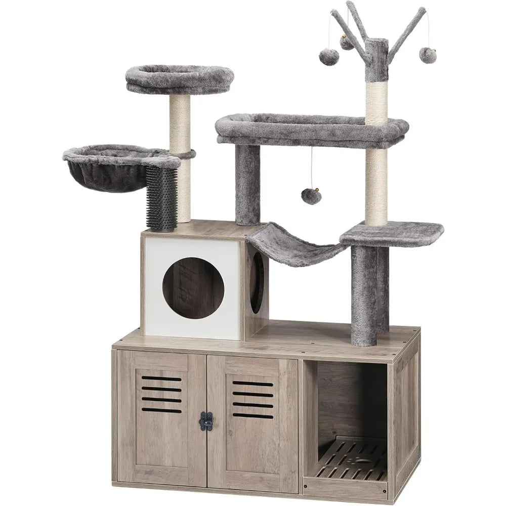 HOOBRO Hidden Litter Box Cat Tree With Scratching Post