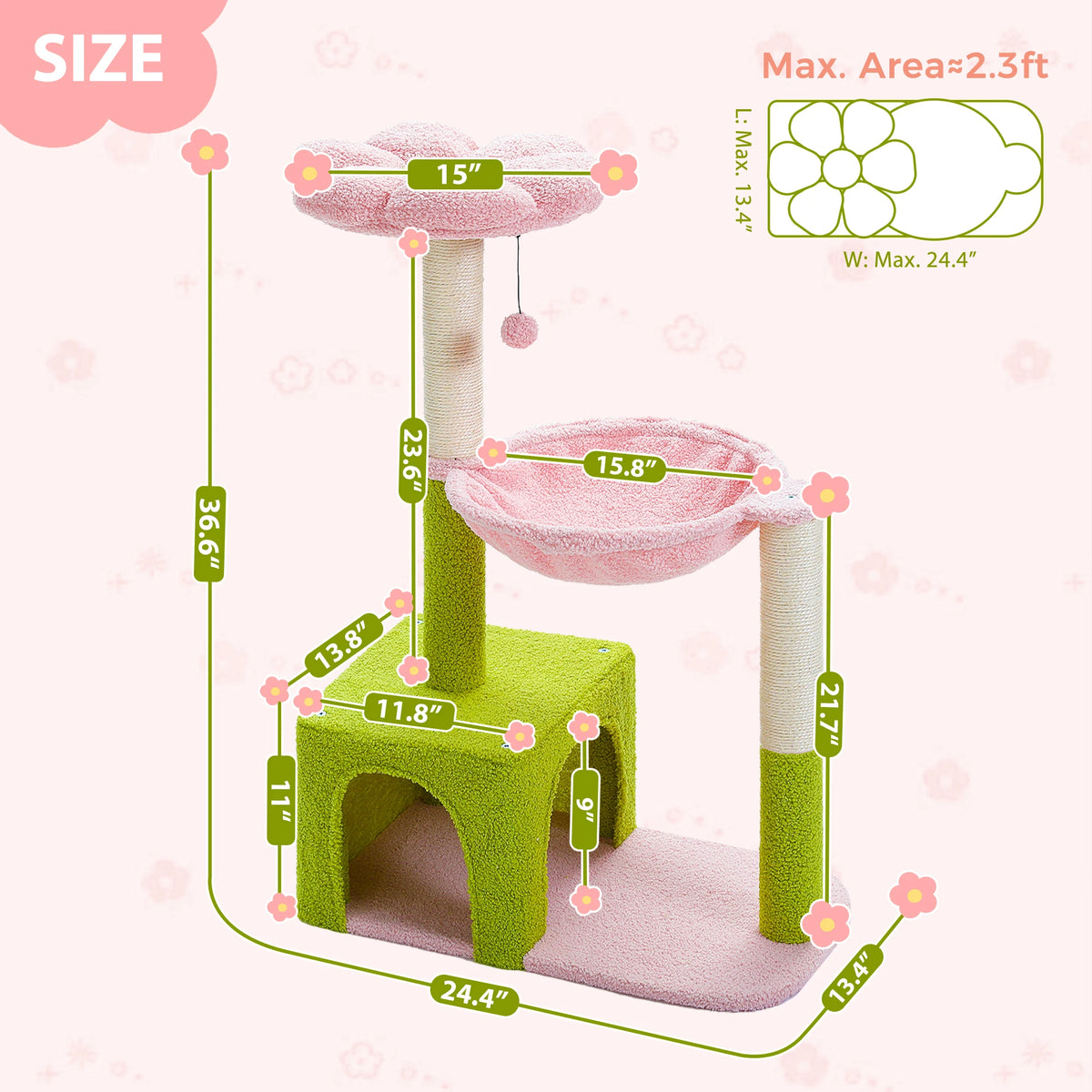 PETEPELA Flower Cat Tree With Hammock And Sisal Scratching Posts