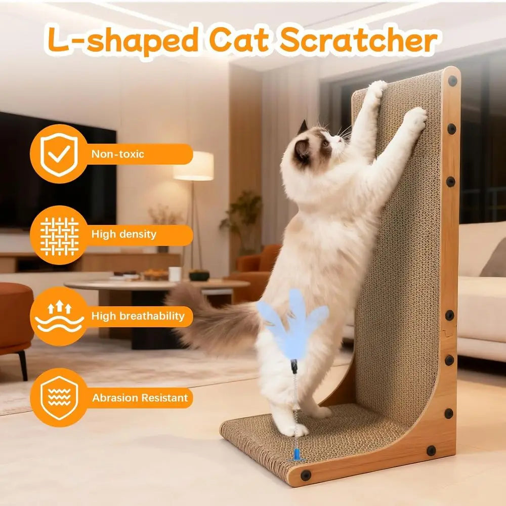 3-in-1 Cat Scratcher for Indoor Cats, 2PK 22in L-Shaped Scratching Board with 1PK Cardboard Box Scratch Pad, Cat Scratch Furnitu