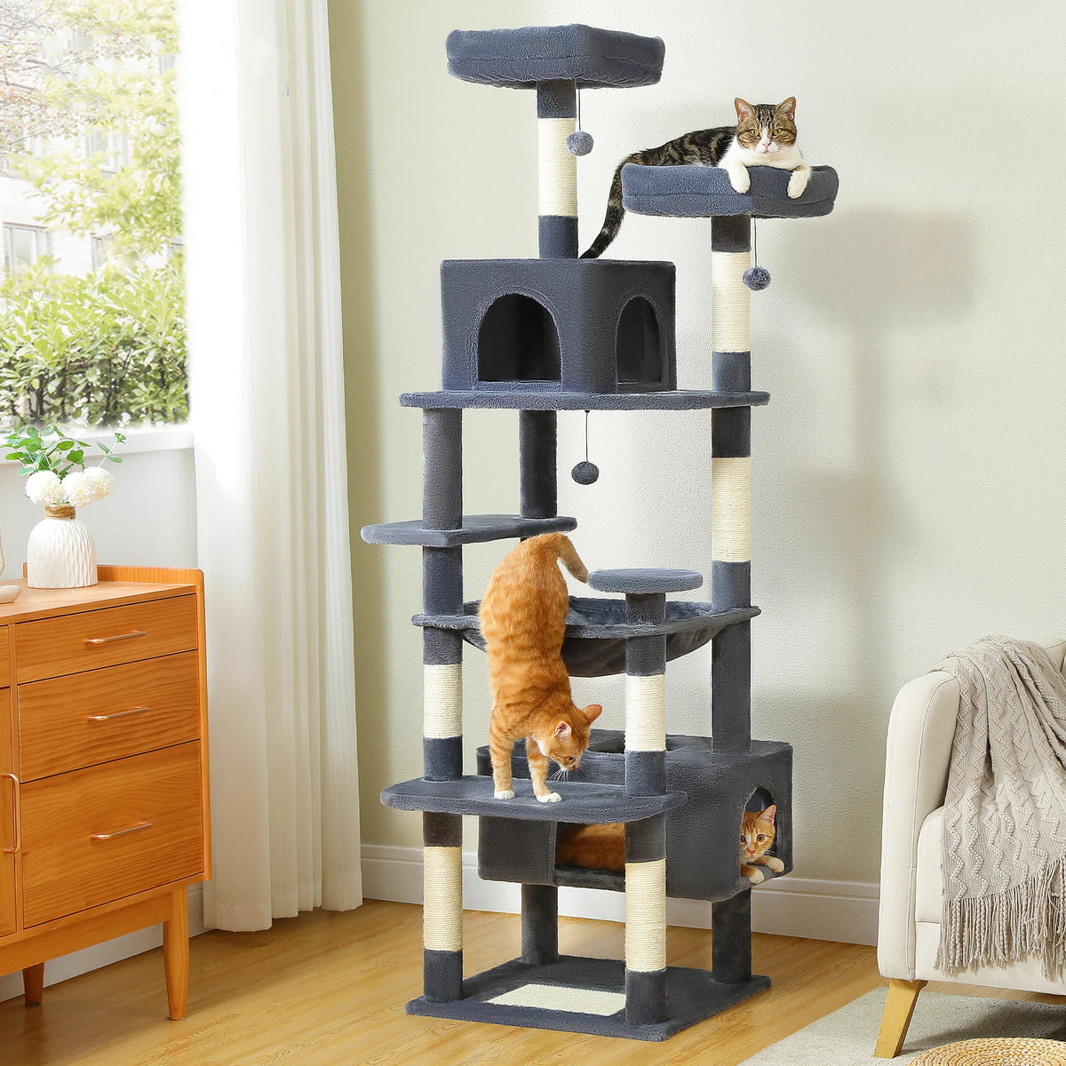 PEQULTI Multilevel Cat Tree Tower With Scratching Posts And Hammock