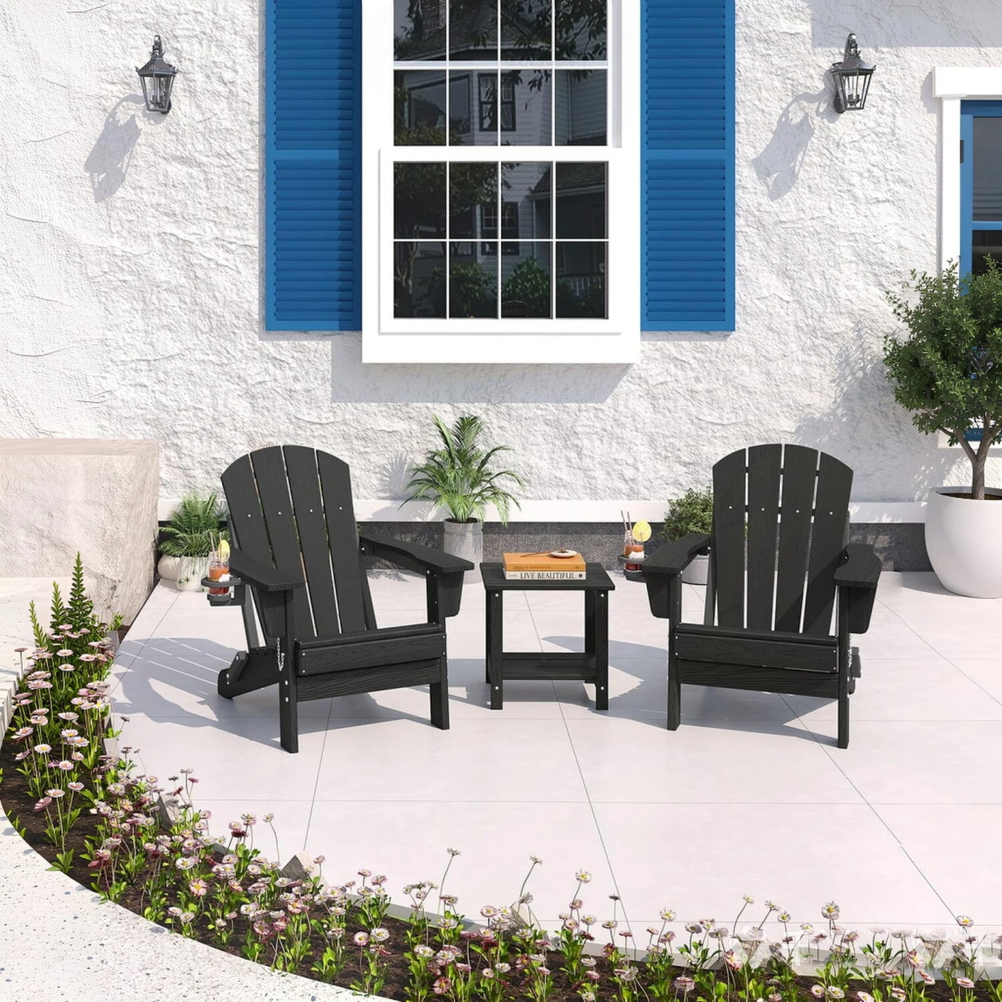 HiMISS Folding Chair Set With Side Table Outdoor Patio Furniture