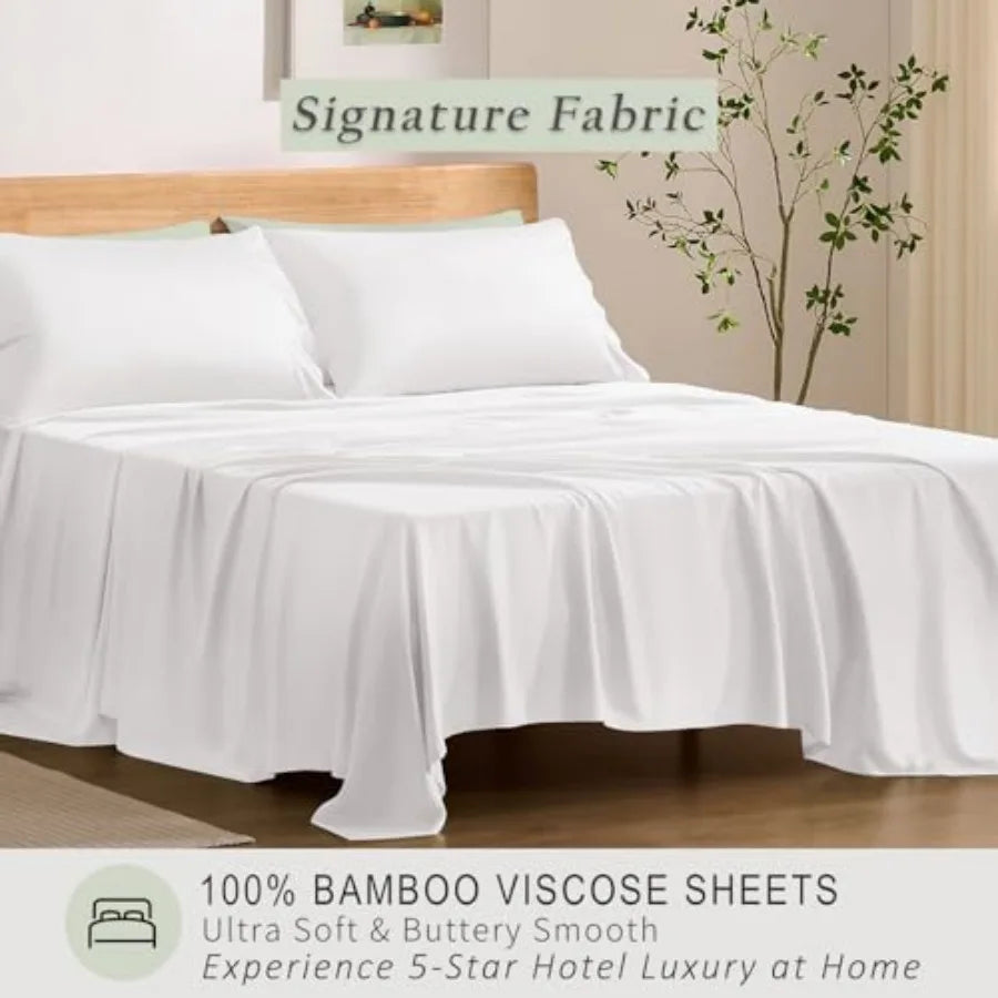 Luxury Cooling Sheet Set - 100% Viscose from Bamboo, 4-Piece Bedding Set Size - 18" Extra Deep Pockets, Oeko-Tex Certified, Sil