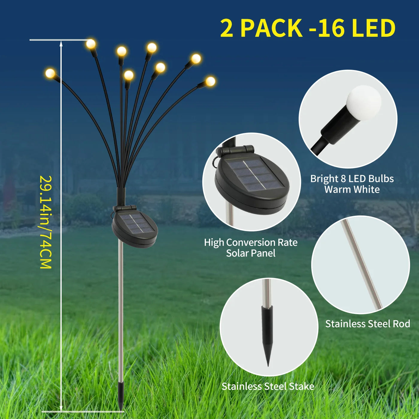 8-Head Solar Firefly Lights Outdoor Decorative Garden Pathway Waterproof