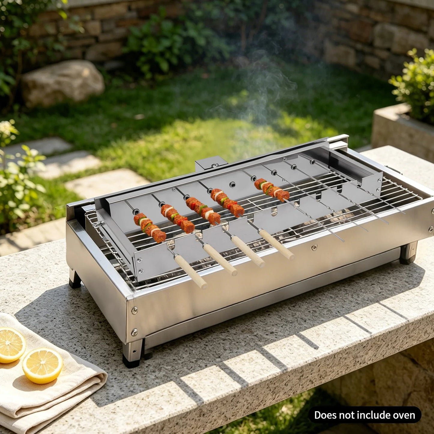Barbecue Skewers, Roller, Rotating BBQ Rack, 110V Electric Grill Spit, Stainless Steel Automatic Kebab Turner, Adjustable Size Fits Most Grills, USB Adapter or Power Bank Supported, Anti-Rust, High Hardness, Outdoor Picnic Ba